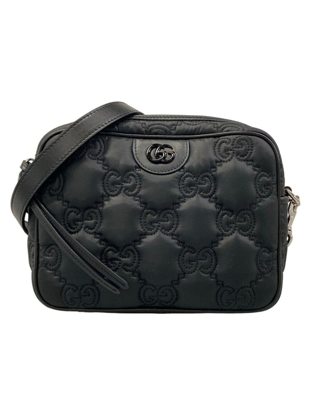 Gucci Shoulder Bag GG Matelasse Black Detachable Strap Leather